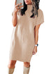 Patch Pocket Ribbed Knit Short Sleeve Sweater Dress
